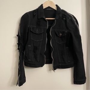 Carmar Distressed Zipper Cropped Black Denim Jean Jacket Small